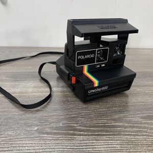 Vintage Polaroid One Step 600 Land Camera Rainbow Stripe w/Strap Black (WORKING)